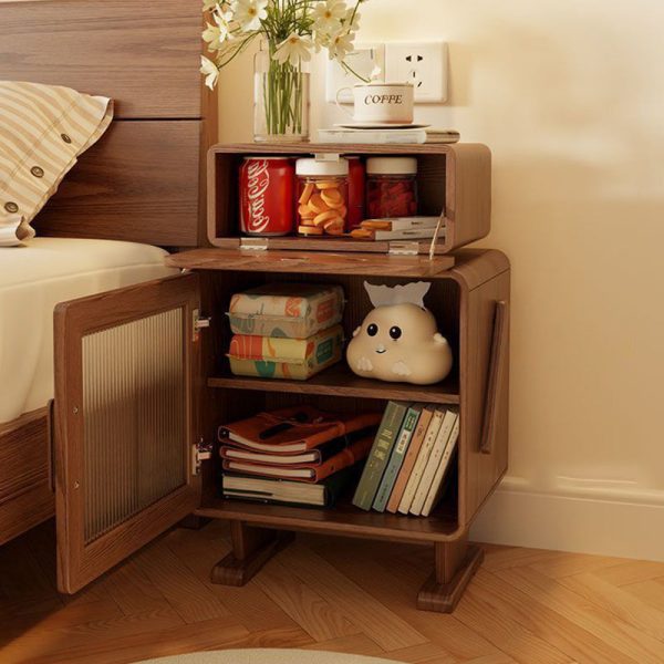 Contemporary Creative Square Rubberwood Glass Metal Nightstand 2-Cabinet For Bedroom - Image 25