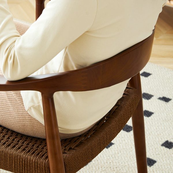 Traditional Vintage Braided Rope Wood Legs Square Dining Chair Backrest Armrest For Dining Room - Image 10