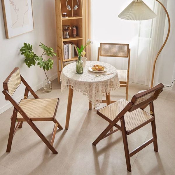 Modern Minimalist Foldable Square Rattan Wood Dining Chair Backrest Armrest For Dining Room - Image 18