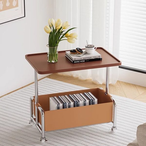 Modern Simplicity Tray Top Leather Storage Movable End Table 2-Tier For Living Room - Image 15