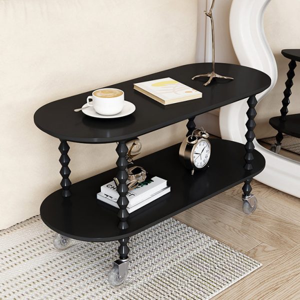 Traditional Vintage Oval Tabletop Solid Wood Panel Plastic Side Table 2-Tier For Living Room - Image 7