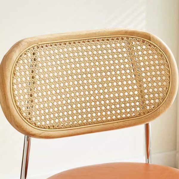 Contemporary Vintage Round Rectangular Solid Wood Metal Leather Dining Chair Backrest For Dining Room - Image 7