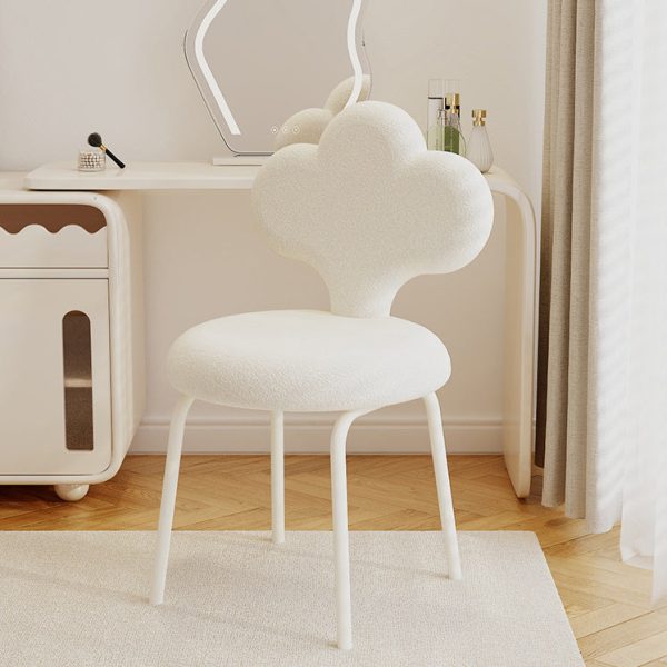 Contemporary Creative Cloud Shape Lambswool Upholstered Swivel Vanity Stool Backrest For Bedroom - Image 11