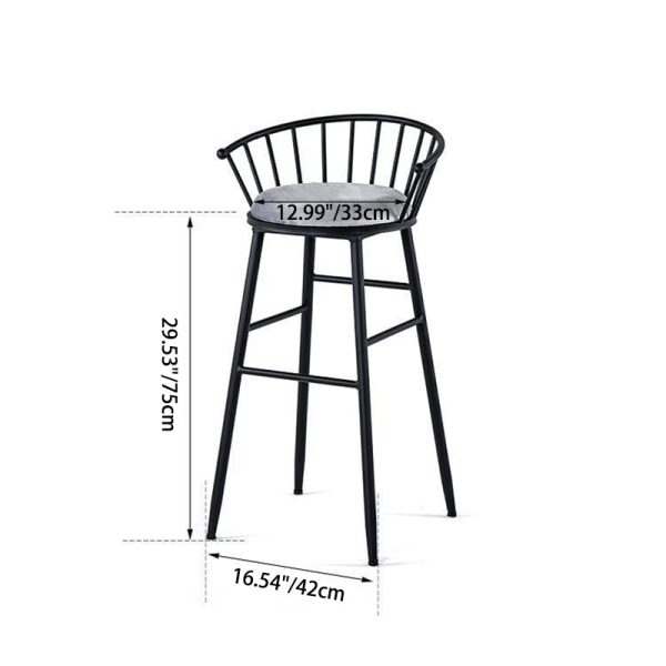 Modern Minimalist Round Upholstered Striped Velvet Iron Bar Stool Backrest For Dining Room - Image 4