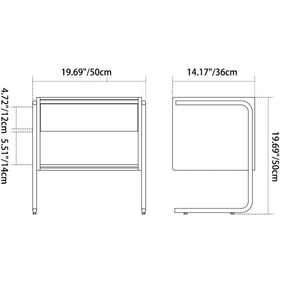 Contemporary Scandinavian Rectangular Solid Wood Stainless Steel Glass Nightstand 1-Drawer For Bedroom - Image 4