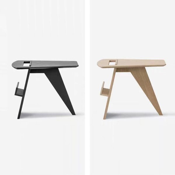 Modern Minimalist Triangle Frame Solid Wood Side Table 1-Shelf For Living Room - Image 9