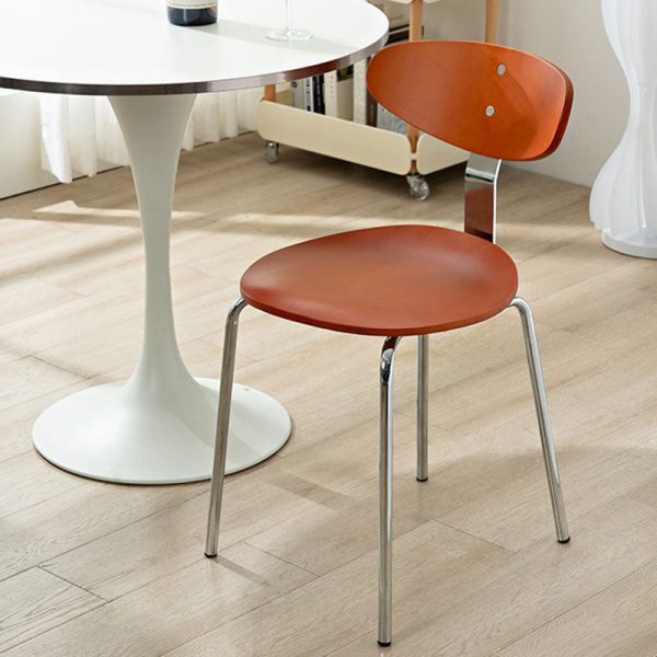 Modern Minimalist Round Wood Iron Dining Chair Four Legs Backrest For Dining Room - Image 5