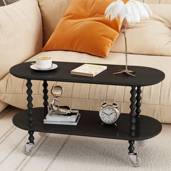 Traditional Vintage Oval Tabletop Solid Wood Panel Plastic Side Table 2-Tier For Living Room - Image 8