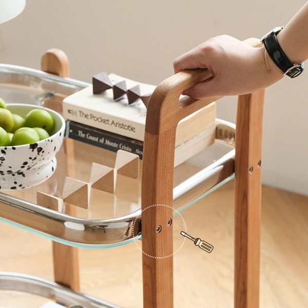 Modern Minimalist Square Wood Glass End Table Two Tier Trolley Swivel For Living Room - Image 8