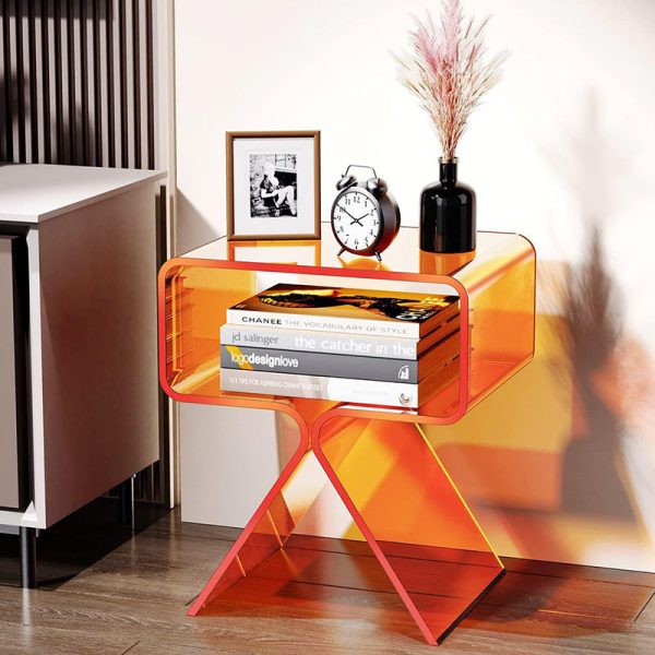 Modern Minimalist Rectangular Acrylic End Table 2-Tier For Living Room - Image 2