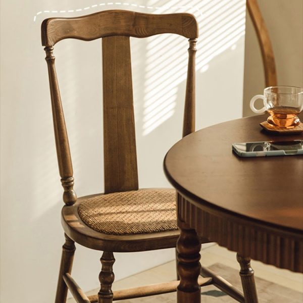 Traditional Vintage Scallop Shape Solid Wood Frame Dining Chair Slat Back Footrest For Dining Room - Image 10