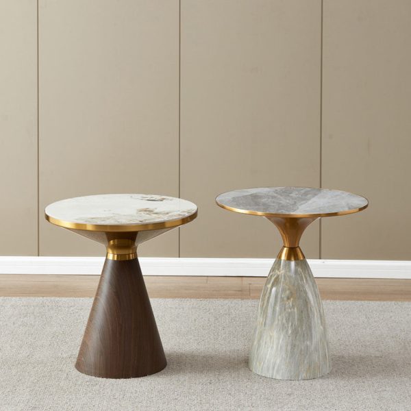 Modern Luxury Cone Base Rock Slab Metal Carbon Steel Side Table 1-Leg For Living Room - Image 11