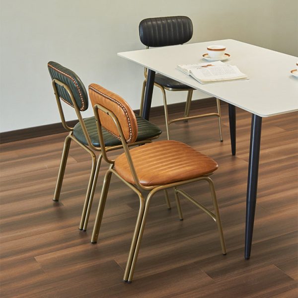 Contemporary Industrial Leather Iron Square Elliptical Stripe Dining Chair Backrest Footrest For Dining Room - Image 5