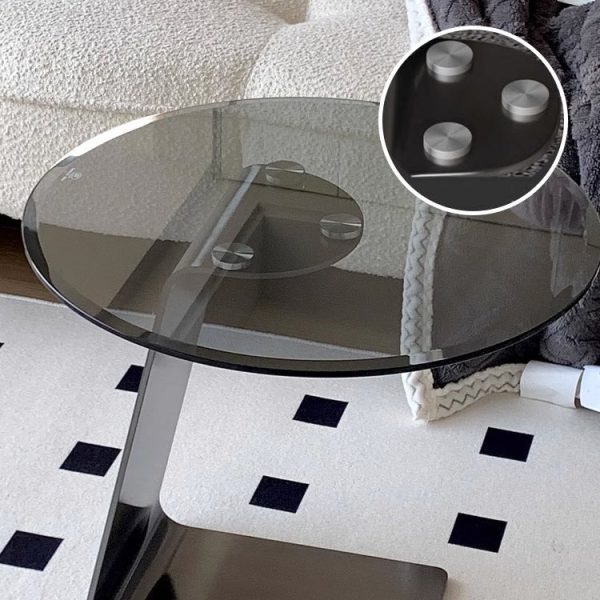 Modern Luxury Round Table Top Carbon Steel Metal Glass Side Table 1-Leg For Living Room - Image 7