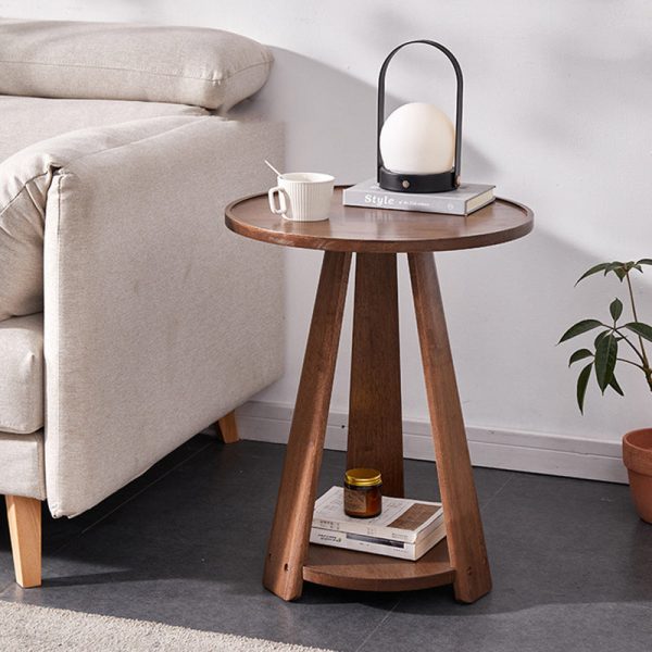 Modern Simplicity Round Rubber Wood End Table 2-Tier For Living Room - Image 15