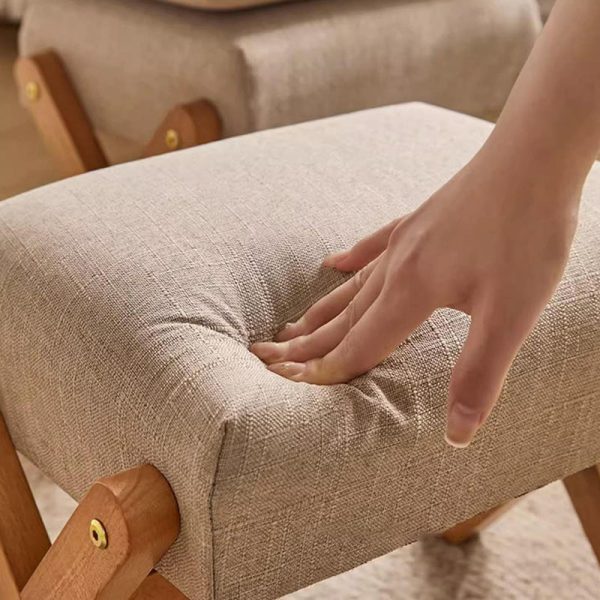 Contemporary Simplicity Wood Linen X-Shaped Legs Footstool Backless Armless For Entryways - Image 5