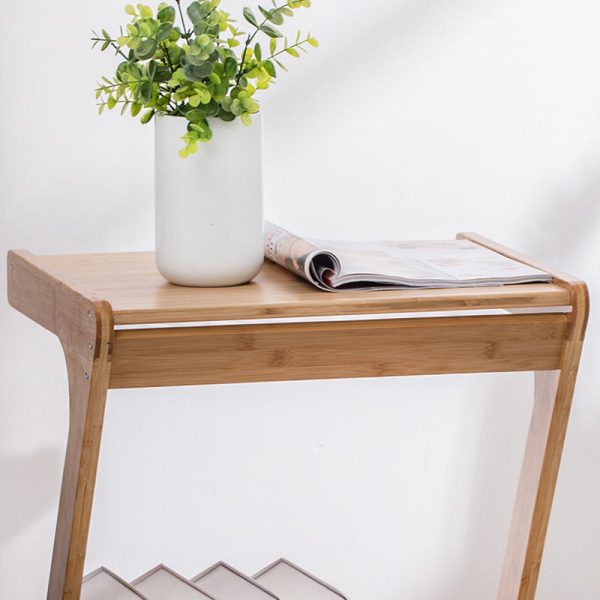Traditional Vintage Z-Shaped Wood Removable End Table 2-Tier Universal Wheel For Living Room - Image 12