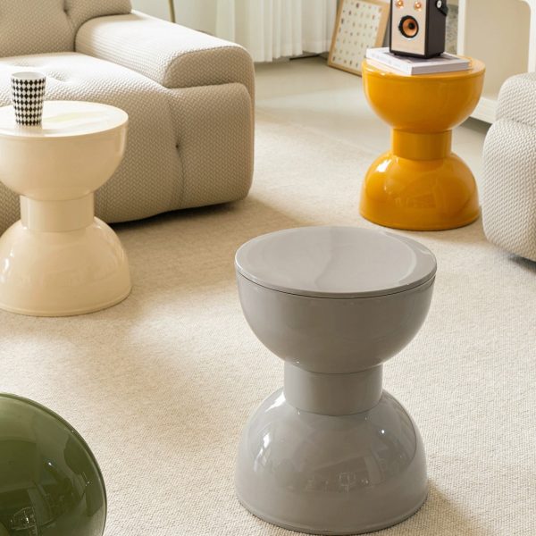 Contemporary Scandinavian Macaron Hourglass Shape Plastic Footstool For Entryways - Image 9