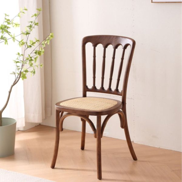 Traditional Vintage Round Rattan Solid Wood Dining Chair Backrest For Dining Room - Image 15