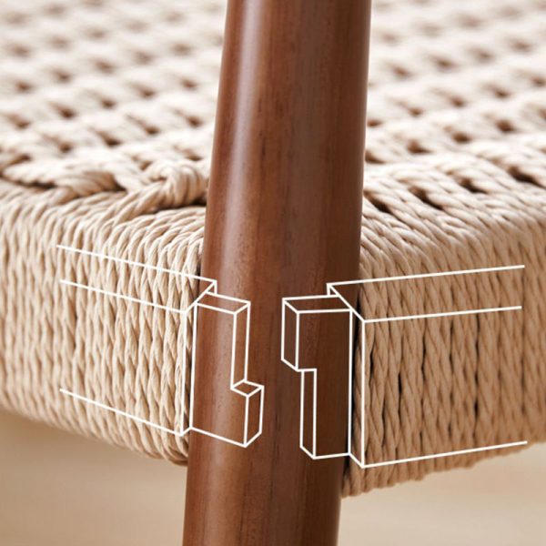 Traditional Vintage Braided Rope Wood Legs Square Dining Chair Backrest Armrest For Dining Room - Image 8