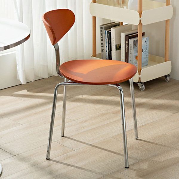 Modern Minimalist Round Wood Iron Dining Chair Four Legs Backrest For Dining Room - Image 3