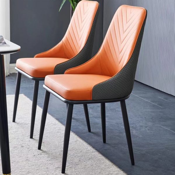 Modern Minimalist Square Four Legs Metal Leather Dining Chair Backrest Armless For Dining Room - Image 15
