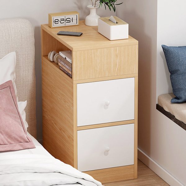 Contemporary Scandinavian Square Tabletop Artificial Panel Nightstand 2-Drawer For Bedroom - Image 11