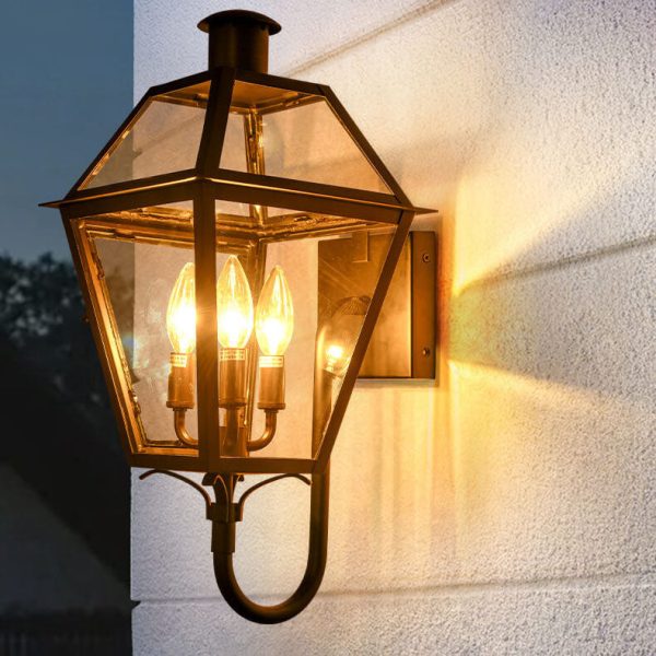 Industrial Waterproof Glass Lantern Iron 3-Light Outdoor Wall Sconce Lamp - Image 3