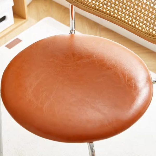 Contemporary Vintage Round Rectangular Solid Wood Metal Leather Dining Chair Backrest For Dining Room - Image 9