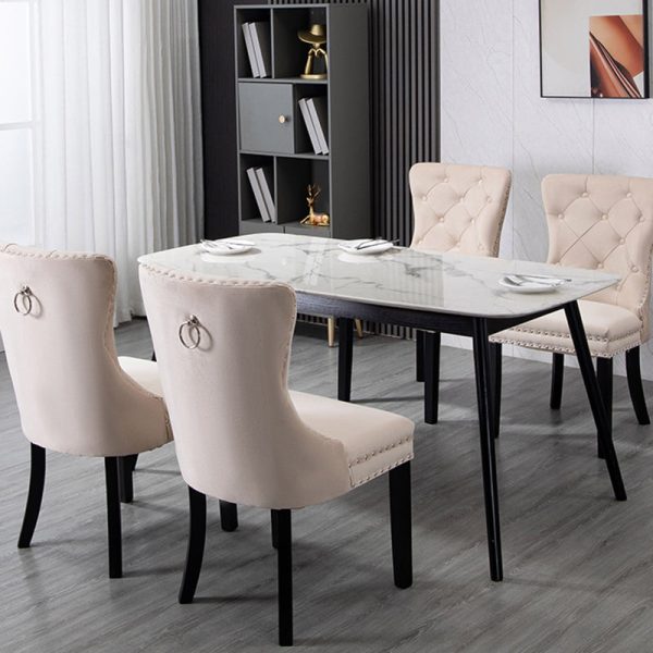 Traditional European Fabric Upholstered Square Dining Chair Tufted Backrest For Dining Room - Image 14