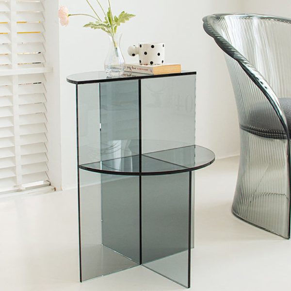 Contemporary Scandinavian Acrylic Semicircle End Table 2-Tier For Living Room - Image 3