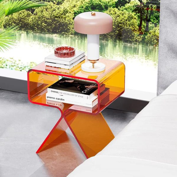 Modern Minimalist Rectangular Acrylic End Table 2-Tier For Living Room - Image 8