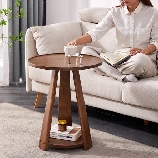 Modern Simplicity Round Rubber Wood End Table 2-Tier For Living Room - Image 17