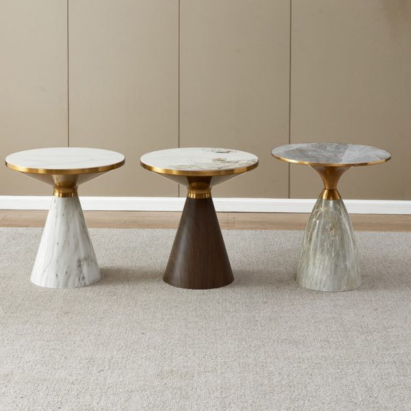 Modern Luxury Cone Base Rock Slab Metal Carbon Steel Side Table 1-Leg For Living Room - Image 14