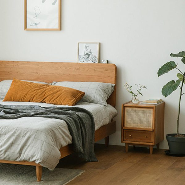 Contemporary Retro Square Solid Wood Nightstand 2-Drawer For Bedroom - Image 21