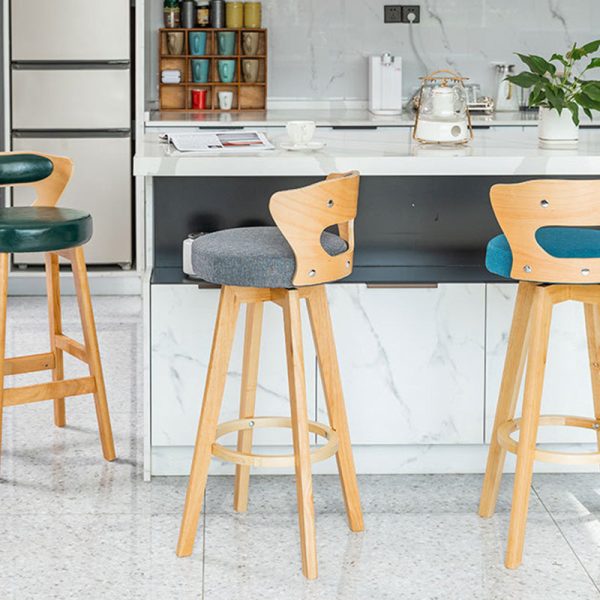 Modern Simplicity Round PU Leather Wood Bar Stool Low Back Footrest For Dining Room - Image 10