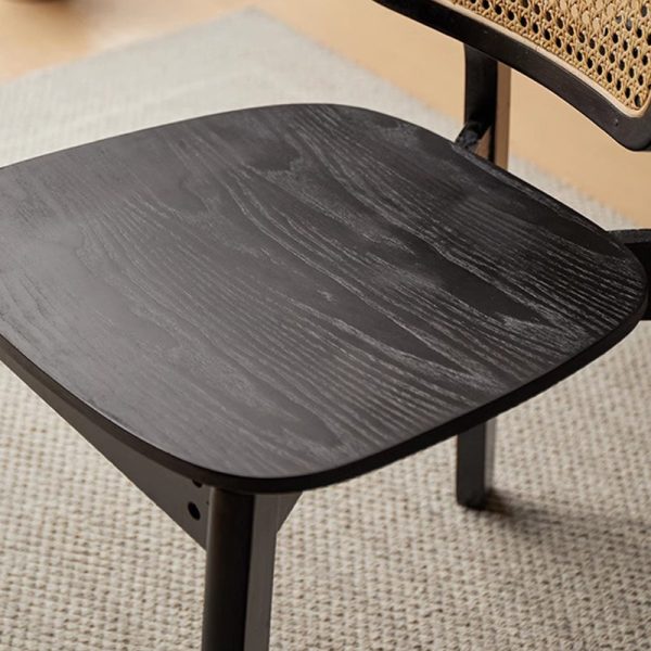 Modern Minimalist Skeleton Square Back Solid Wood Rattan Dining Chair Backrest For Dining Room - Image 8