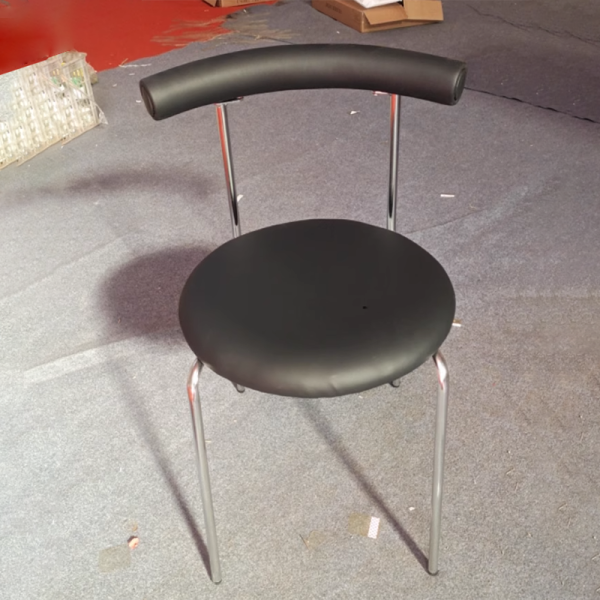 Modern Minimalist Round Curved Column Leather Metal Dining Chair Backrest For Dining Room - Image 11
