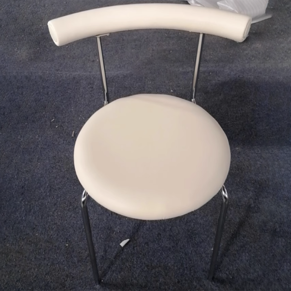 Modern Minimalist Round Curved Column Leather Metal Dining Chair Backrest For Dining Room - Image 12