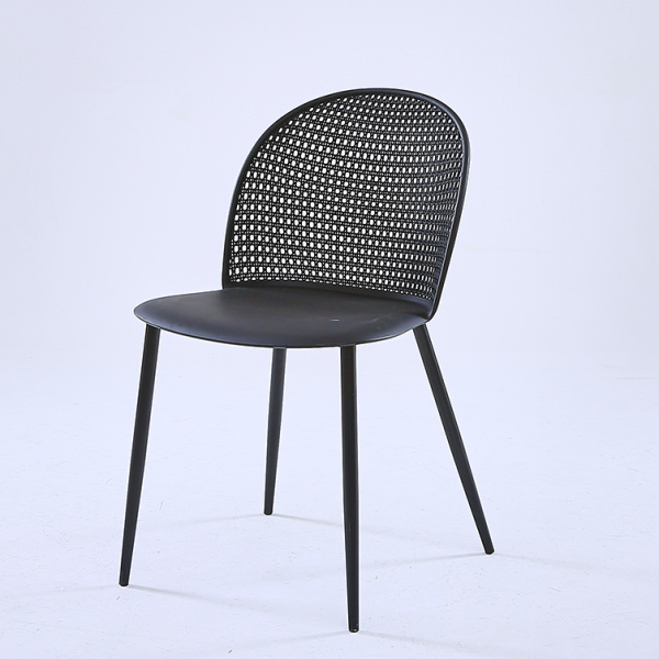 Modern Minimalist Arc PP Weaving Iron Dining Chair Backrest Armless For Dining Room - Image 14