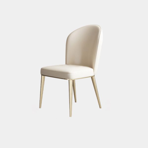 Contemporary Nordic Curved Leather Upholstered Metal Tapered Legs Dining Chair Backrest For Dining Room - Image 13