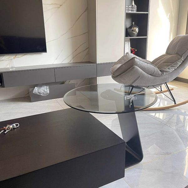Modern Luxury Round Tempered Glass Carbon Steel Base End Table For Living Room - Image 16