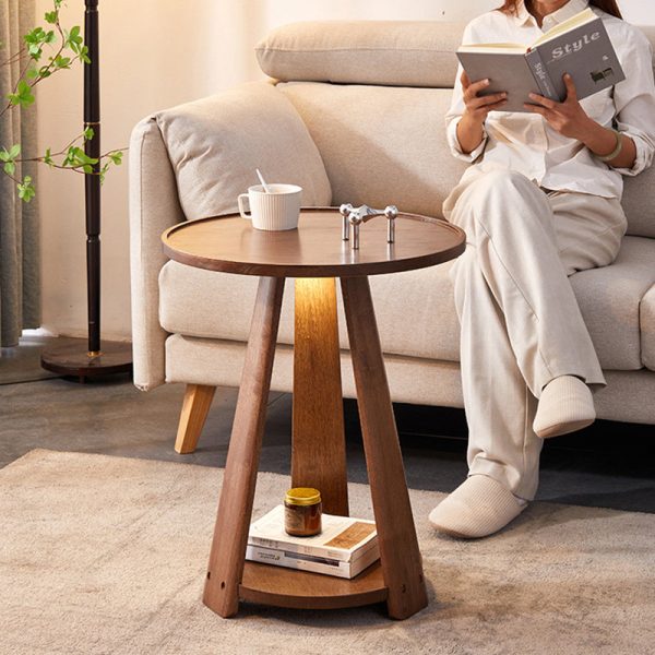 Modern Simplicity Round Rubber Wood End Table 2-Tier For Living Room - Image 18