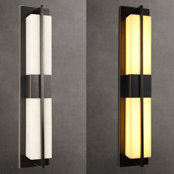 Modern Transitional Rectangular Copper Marble LED Outdoor Wall Sconce Lamp For Outdoor Patio - Image 18