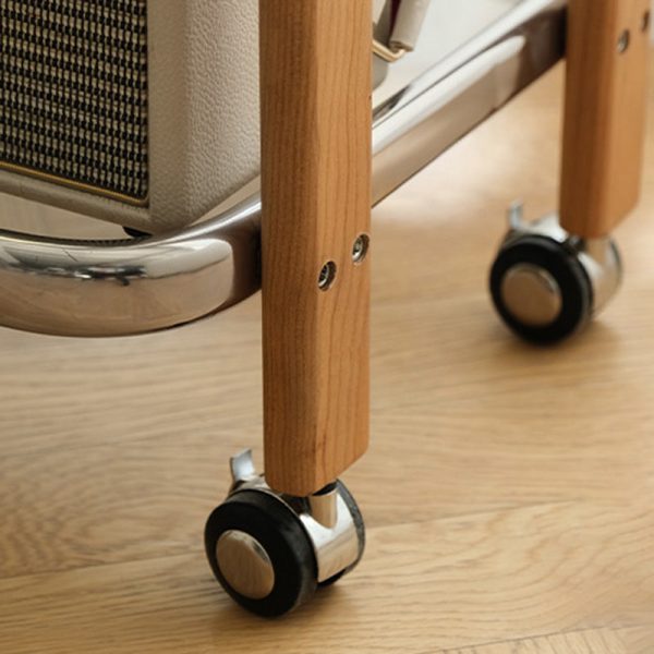 Modern Minimalist Square Wood Glass End Table Two Tier Trolley Swivel For Living Room - Image 6