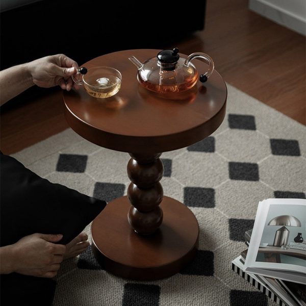 Traditional Vintage Round Beaded Wooden Coffee Table For Living Room - Image 2