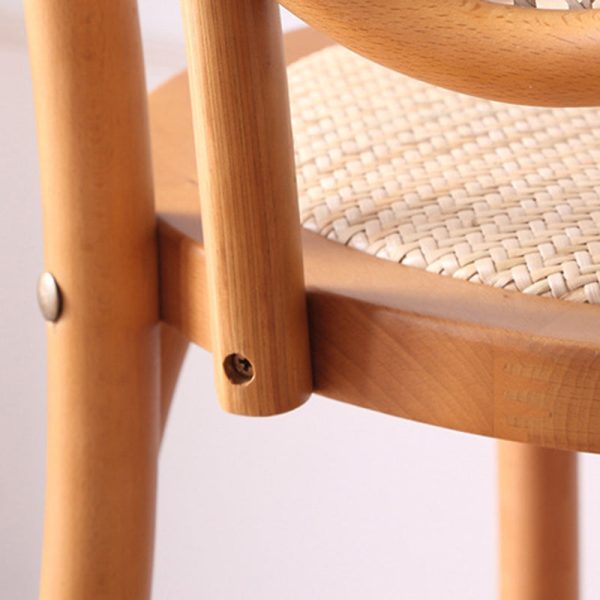 Traditional Vintage Round Rattan Woven Wooden Dining Chair Backrest For Dining Room - Image 12