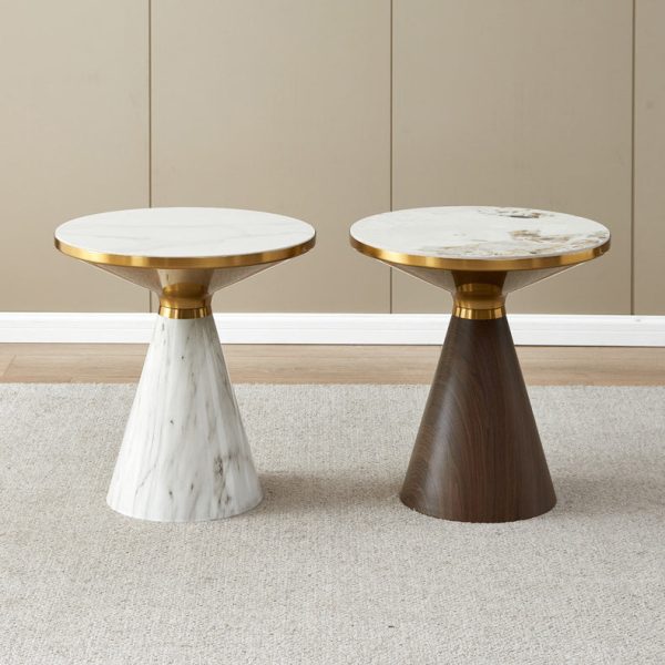 Modern Luxury Cone Base Rock Slab Metal Carbon Steel Side Table 1-Leg For Living Room - Image 15