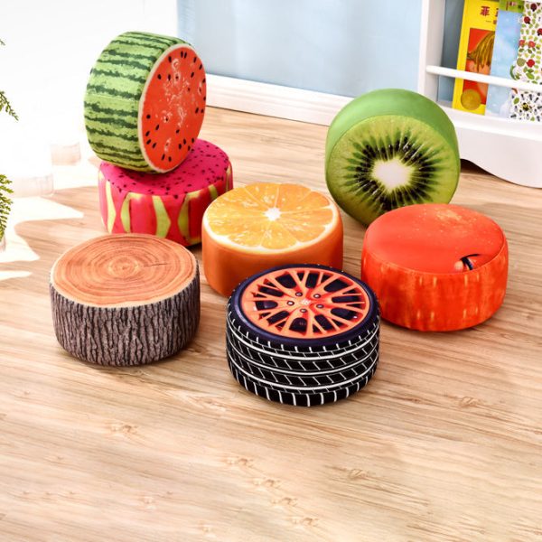 Contemporary Creative Fruit Pattern Round Fabric Pouf Footstool For Living Room - Image 7