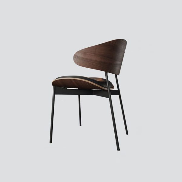 Contemporary Nordic Walnut Wood Grain Microfiber Leather Upholstered Dining Chair Backrest For Dining Room - Image 18